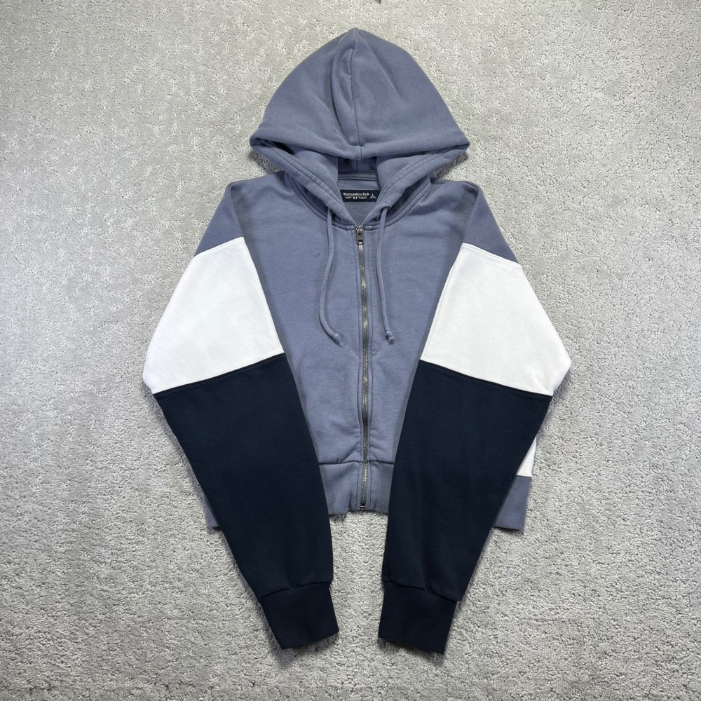 Abercrombie & Fitch Hoodie Womens Large Soft A&F Fleece Colorblock Full Zip Crop